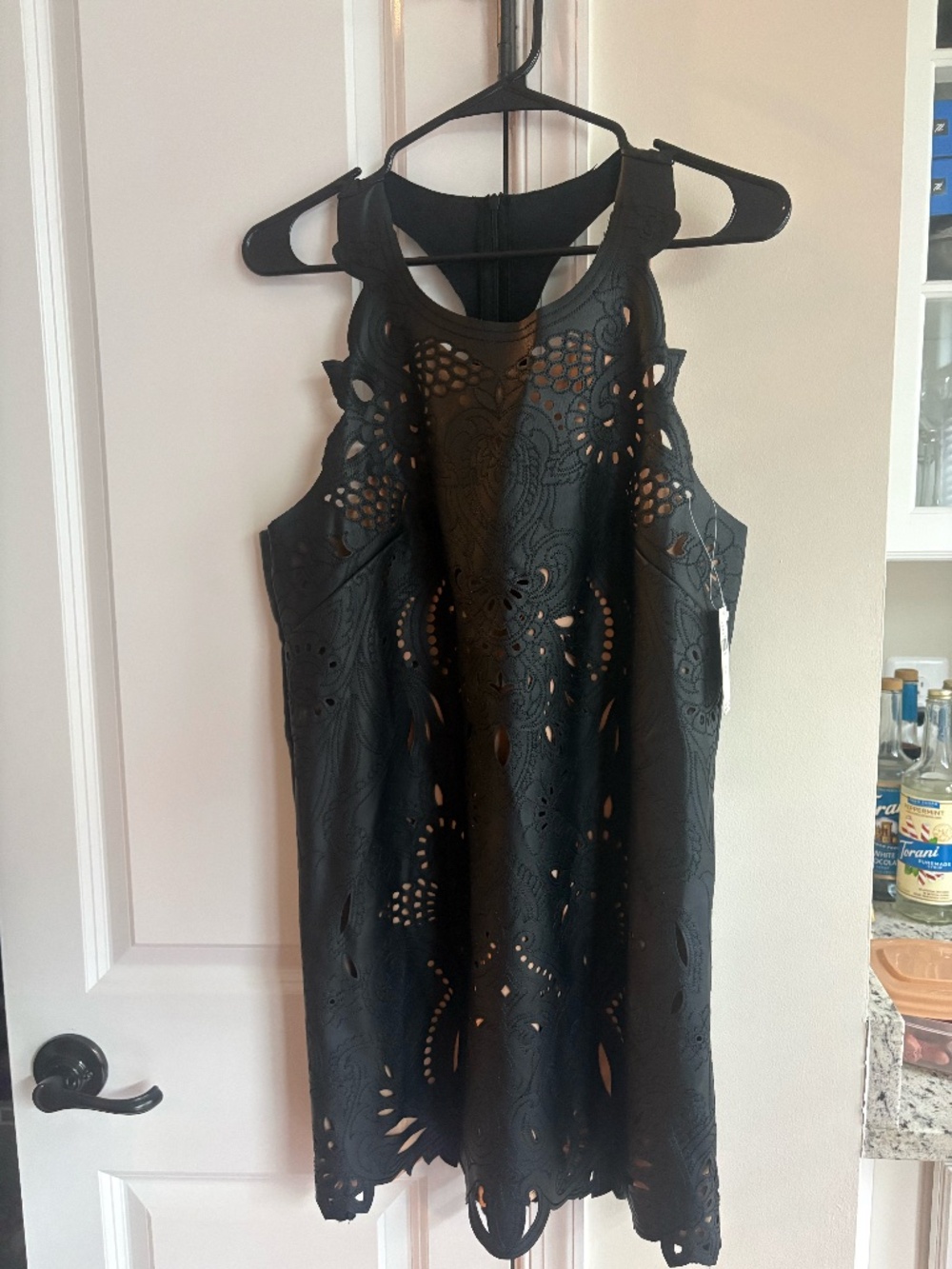 Anthropologie faux leather cut-out dress, NWT, S, $170